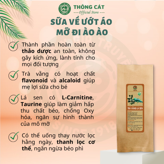 Trà vằng lá sen Đông y gia truyền Thông Cát , Trà Vằng lá sen - giảm cân nhanh cấp tốc, tan mỡ bụng, giảm mỡ đùi, lợi sữa chỉ sau 7 ngày - Trà thảo mộc Thông Cát