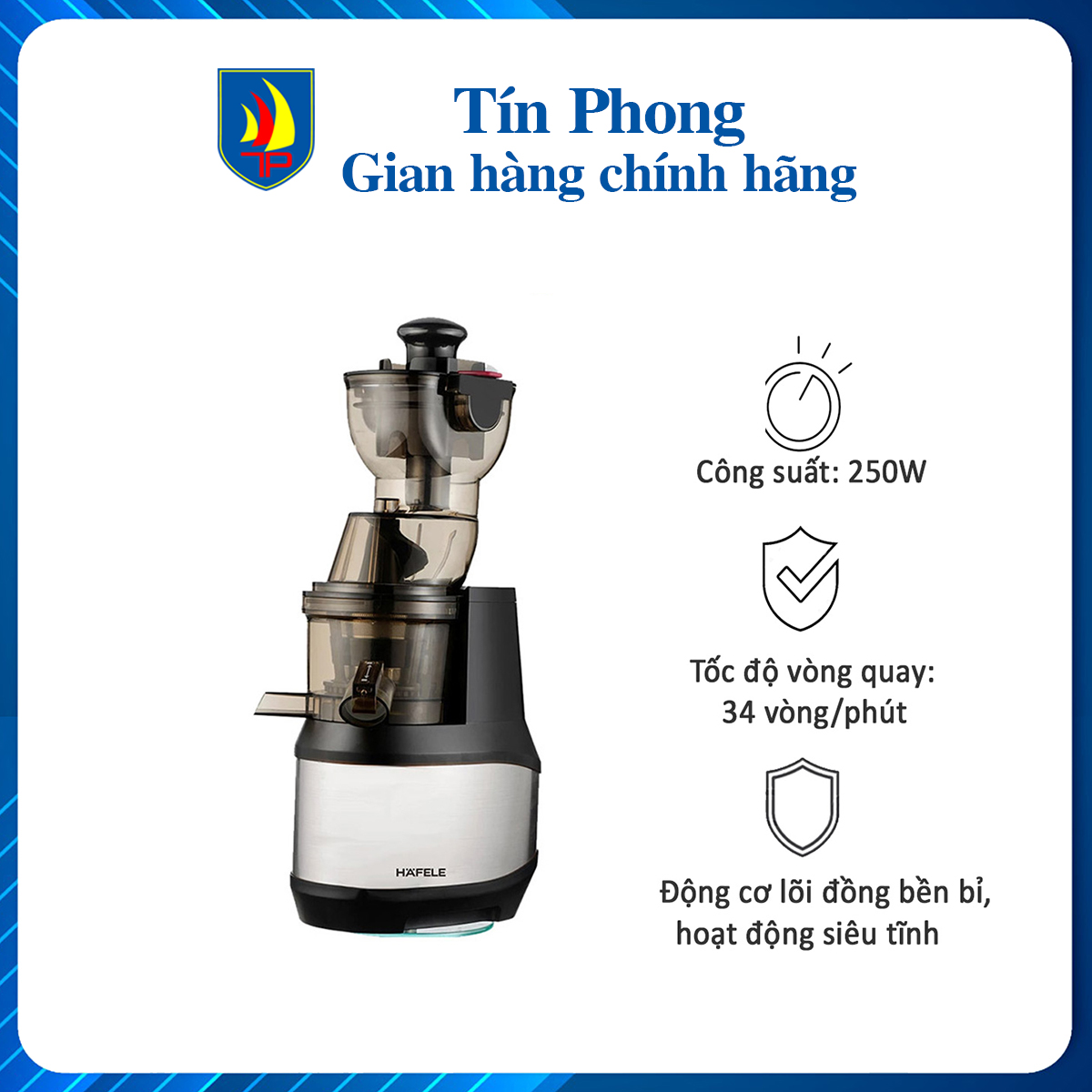 [GIAO 2H]Máy ép chậm máy ep trái cây tốc độ chậm Hafele JE230-24M00-BL/ 535.43.531 - công suất 250W 