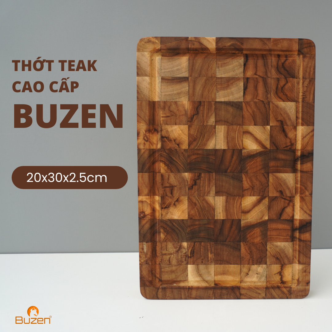 Thớt Gỗ Teak BUZEN Cao Cấp Xuất Khẩu - Thớt Gỗ Chất Lượng Sang Trọng Dùng Cắt Thái Hoặc Trang Trí Bữa Ăn Thích Hợp Phục Vụ Các Món Thịt Nướng BBQ