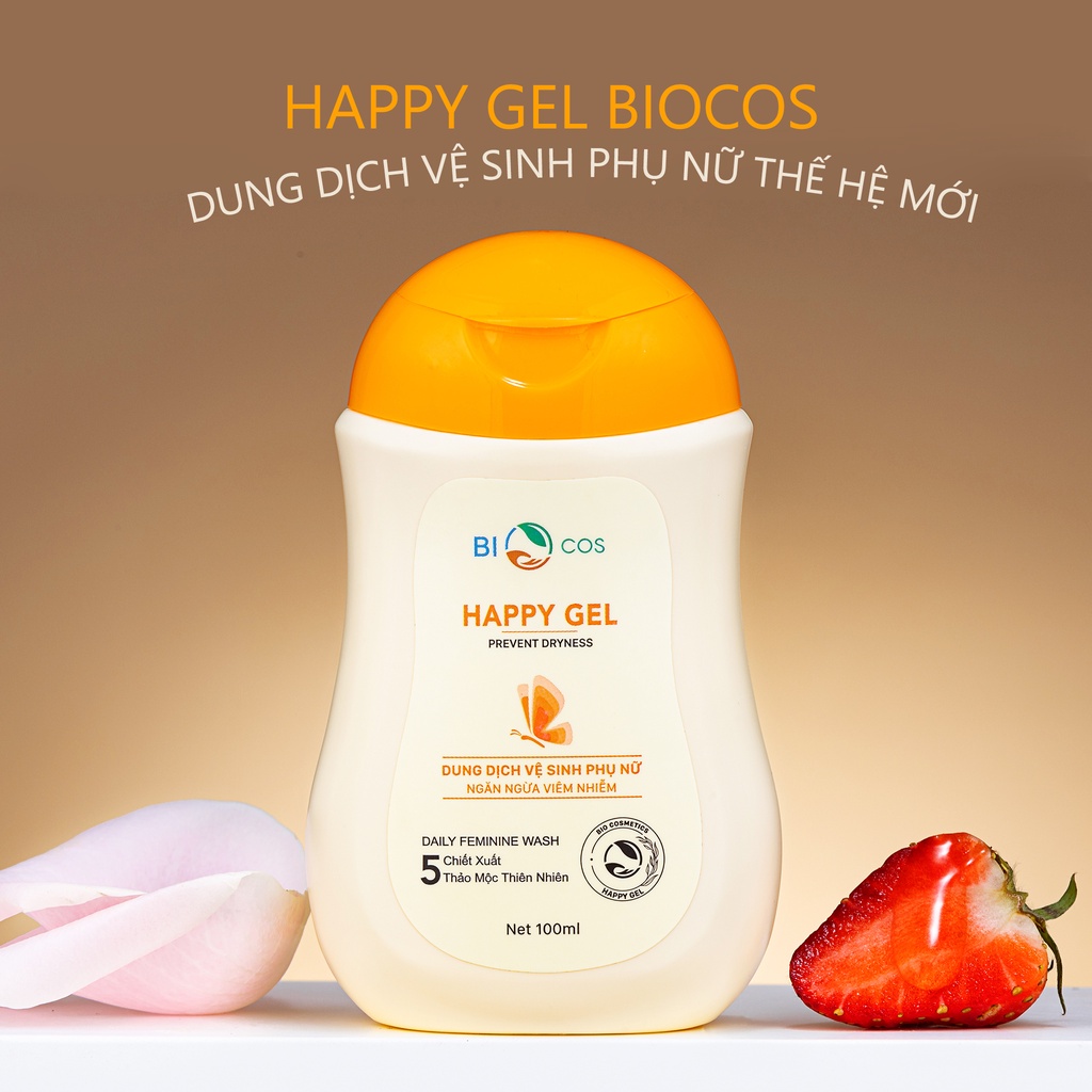 Dung dịch vệ sinh phụ nữ biocos happy gel 100ml - gel phụ khoa ngăn ngừa viêm nhiễm