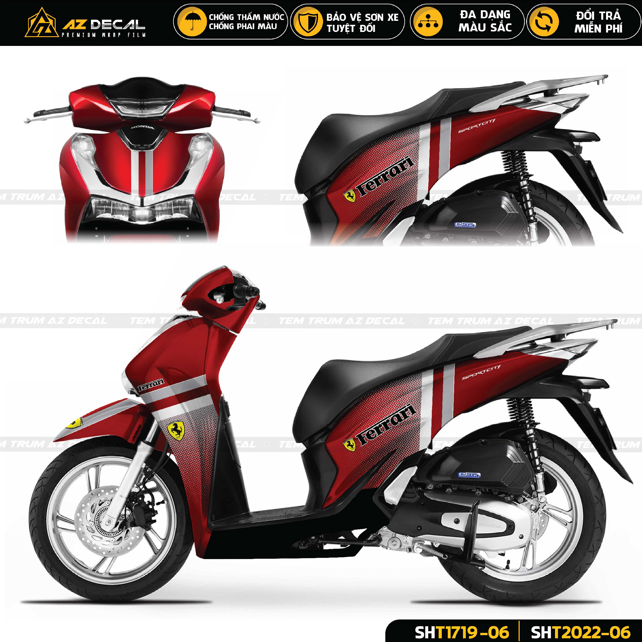 Tem Trùm SH Phong Cách Ferrari | SHT-06 | Decal Dán Trùm SH 2017 - 2019 - 2020 - 2021 - 2022 Đẹp Nhấ