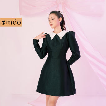 Đầm liền nữ thiết kế Méo shop kiểu Hàn dài tay cổ cách điệu dáng xòe Carata
