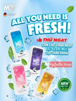 Kẹo Bạc Hà Không Đường IMPACT MINTS - Kẹo Ngậm Trái Cây FRESH Less Sugar Nhập Khẩu Đức Hộp 10g