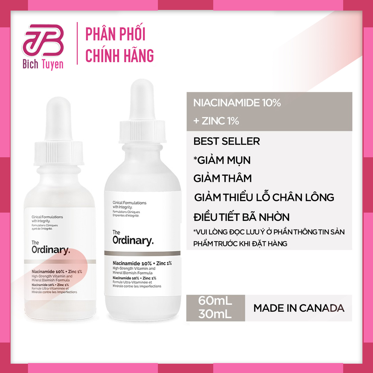 Serum The Ordinary Niacinamide 10% + Zinc 1% - Tinh chất The Ordinary 10% Niacinamide 30ml