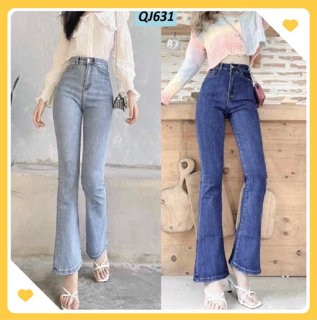 Quần jean nữ lưng cao ống loe , quần jean nữ ống loe màu xanh , quần jean ôm nữ hàng chuẩn đẹp kèm hình thật cao cấp H.N.M STORE