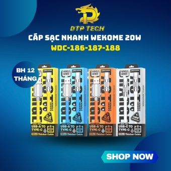 Cáp sạc nhanh 20w WK WDC-186-187-188 siêu bền, đẹp chống đứt gãy