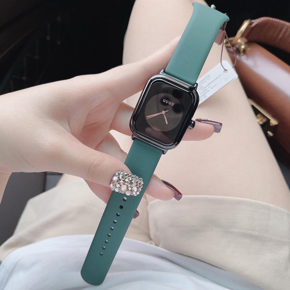 Đồng hồ nữ guou quai silicol mặt chữ nhật siêu hot 2022 bản dây apple, đồng hồ thời trang cao cấp, đồng hồ mẫu mới