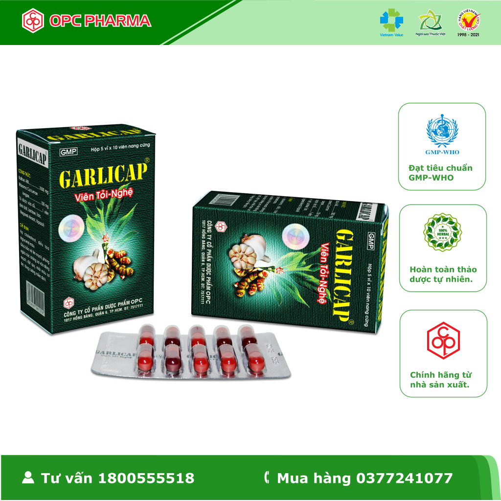 Viên tỏi nghệ GARLICAP OPC - Giúp hạ cholesterol và triglycerid máu, bảo vệ tim mạch, tăng cường miễn dịch - Hàng chính hãng OPC