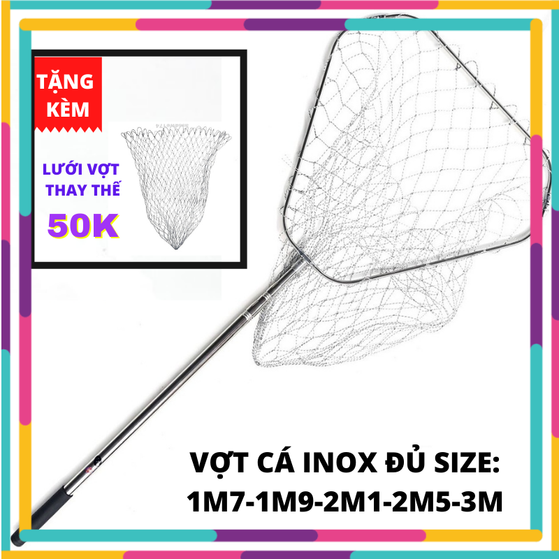 [TẶNG LƯỚI THAY THẾ 50K] Vợt vớt Cá Inox Vành tam giác đủ size - 1M5, 1M9, 2M1, 2M5, 3M - vợt cá inox, vợt cá gấp gọn, vợt cá tam giác -Hoài my Fishing