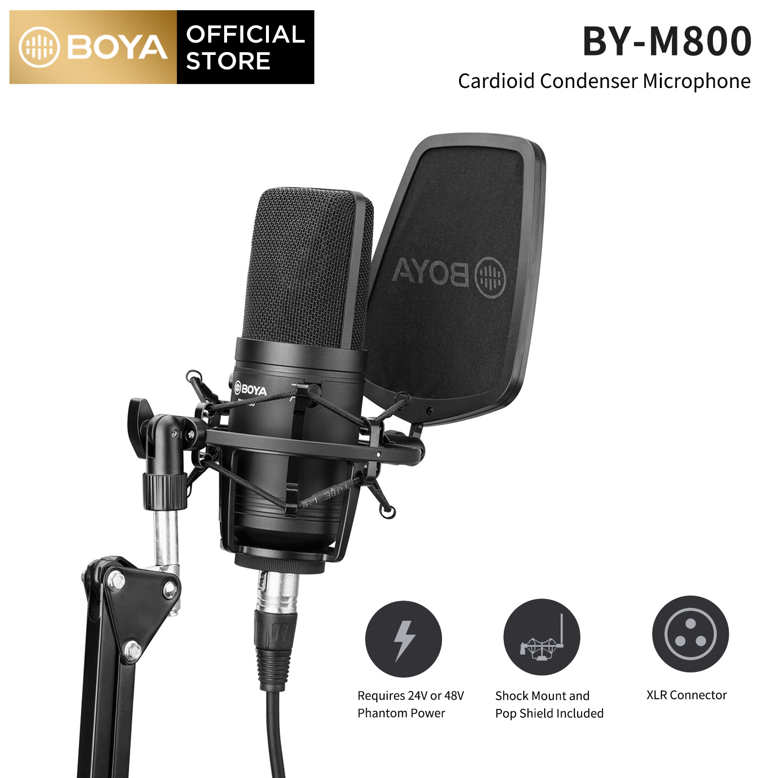 Boya by-m800 micro ngưng tụ cardioid màng loa lớn by-m800 micro thu âm âm thanh phòng thu cho ca sĩ ghi âm thanh podcast âm thanh gia đình youtube video