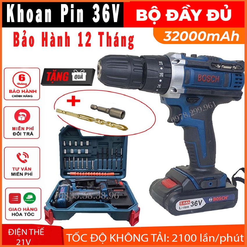 Máy khoan pin bossch 36v + 24 chi tiết lõi đồng có búa - máy khoan điện - máy khoan bê tông gỗ kim loại bắt vít chuyên dụng - máy khoan pin 36v bosh 3 chức năng có búa - chuyên khoan tường, khoan sắt, khoan gỗ, bắt vít