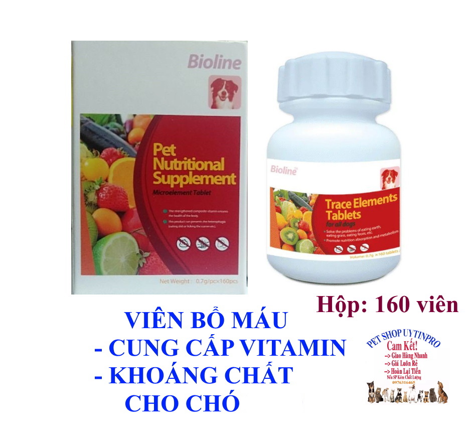 Viên bổ sung máu, Vitamin, Khoáng chất, Vi lượng cho Chó Bioline Pet Nutritional Supplement Hộp 160 viên - Pet shop Uytinpro
