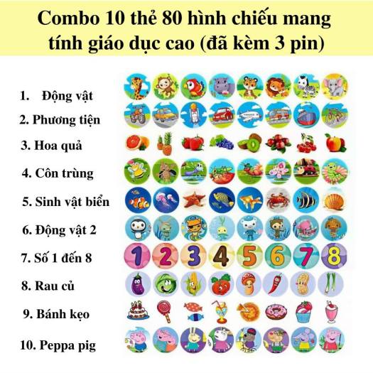 Đèn pin chiếu hình cho bé 80 hình 3d động vật, hình thú, pikachu, siêu nhân, hoạt hình cho bé - Đồ chơi học tập và giải trí - giúp bé phát huy năng lực tưởng tượng và quan sát