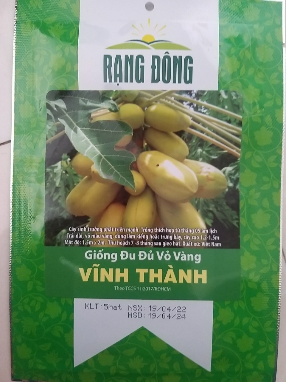 Hạt giống đu đủ vỏ vàng vĩnh thành rạng đông gói 5 hạt