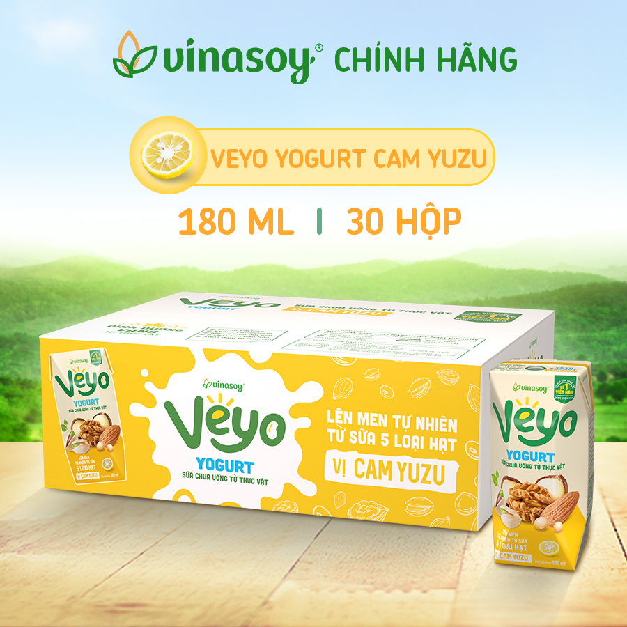 Thùng Sữa chua uống từ thực vật Veyo Yogurt vị Cam Yuzu (30 Hộp x 180ml)