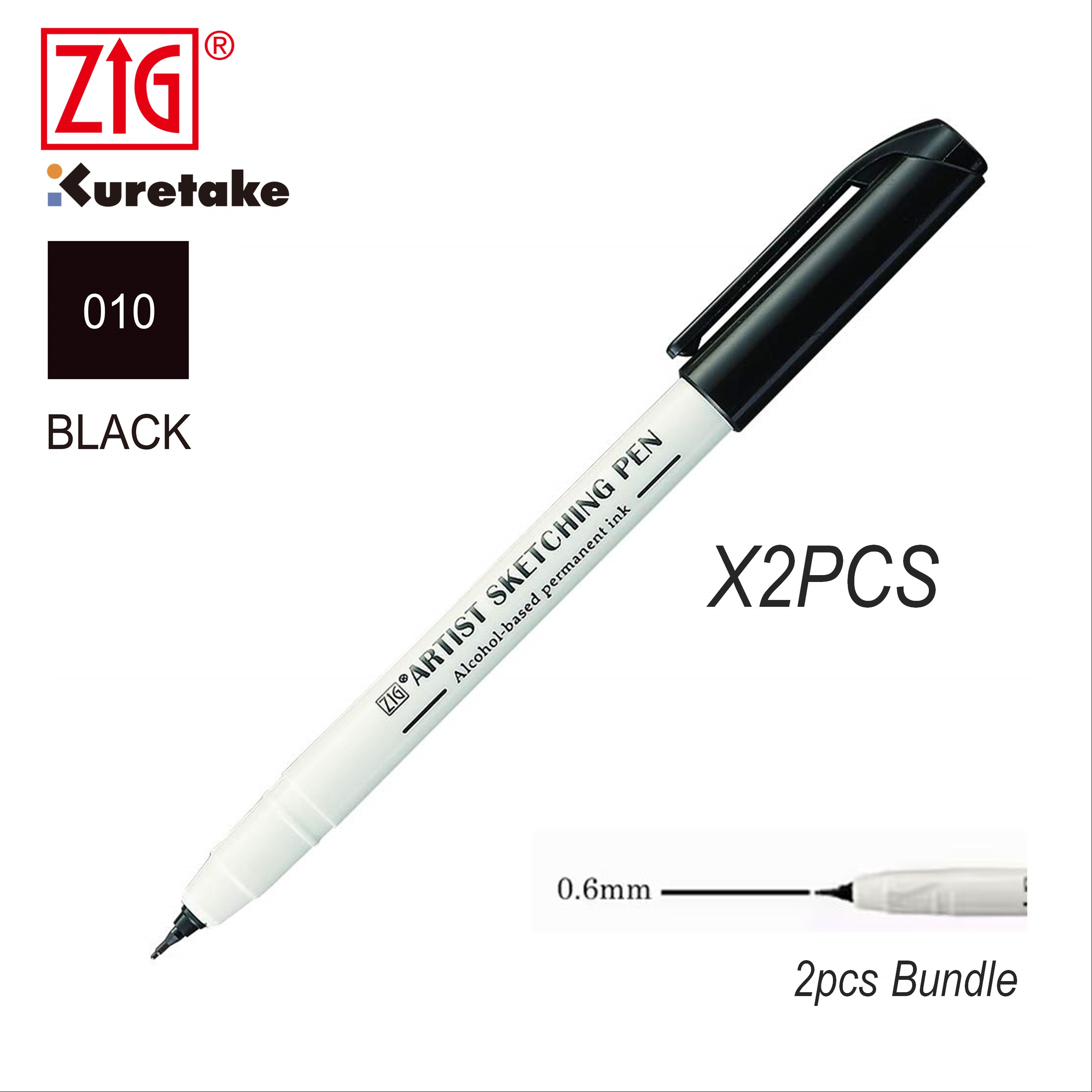 6pcs Zig Kuretake Laundry Pen Medium 0.8mm Black Name Marker