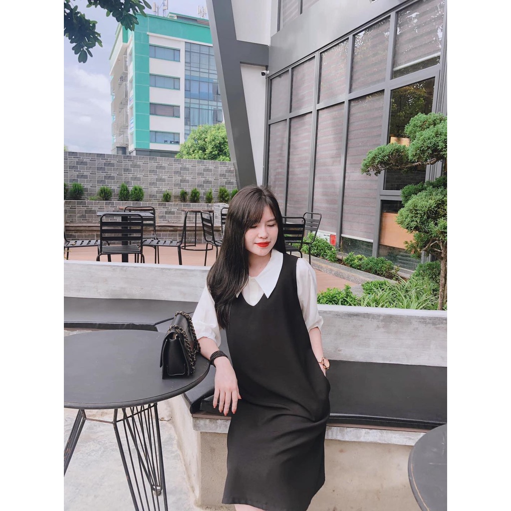 Set yếm công sở xanh than - đen