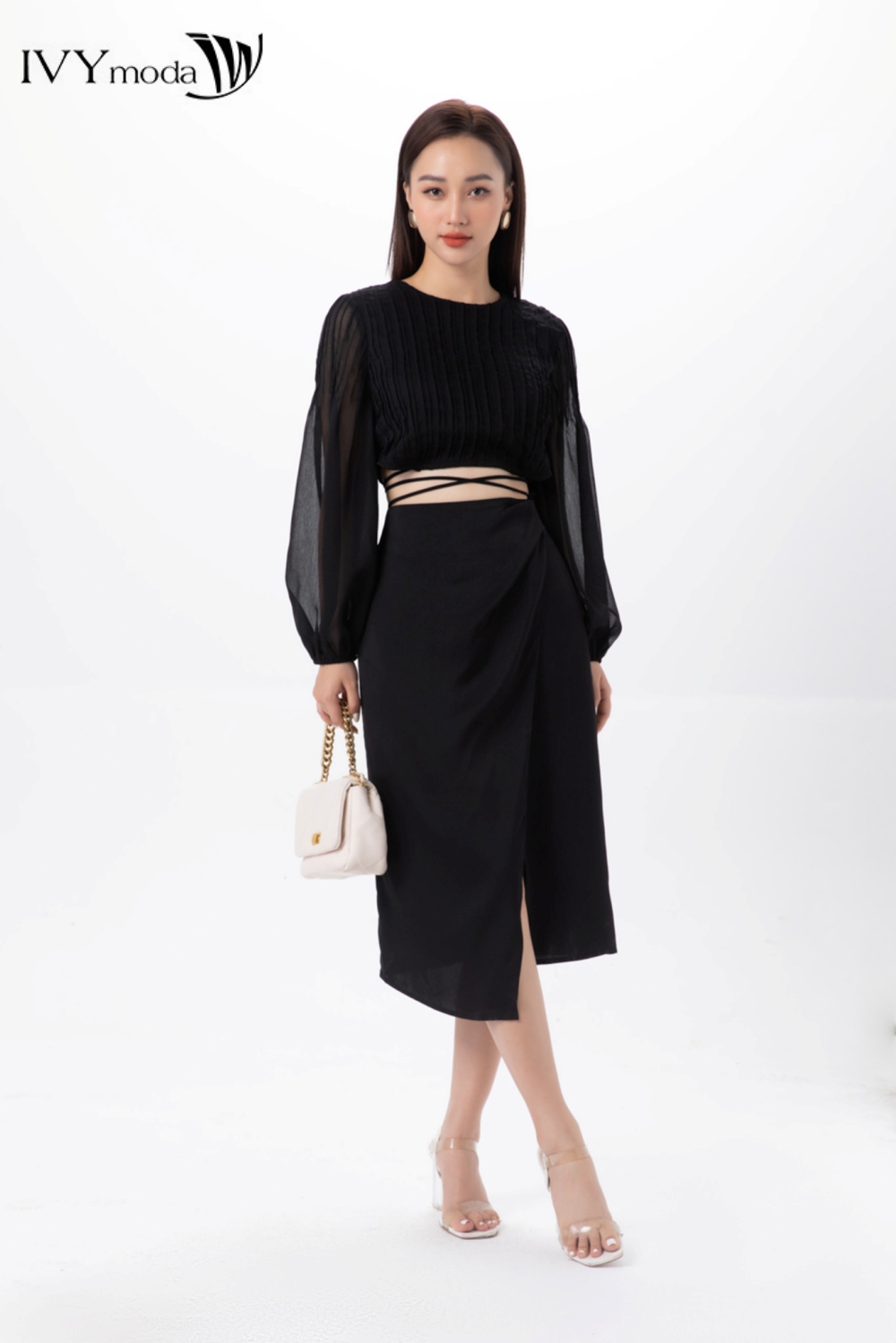 Áo croptop nhấn dây ivy moda ms 17b9264
