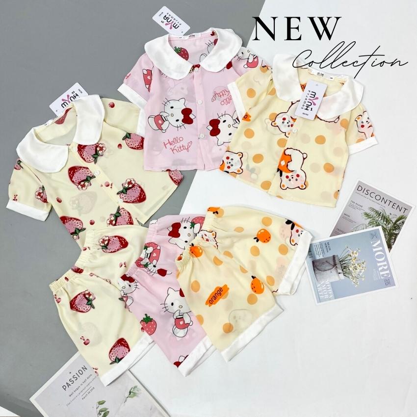 Bộ quần áo bé gái mùa hè, pijama cổ sen cộc đùi bé gái, size 11- 40kg, chất lụa mango mềm mịn mát, không nhăn, ảnh chụp thật - Myna Pyjamas