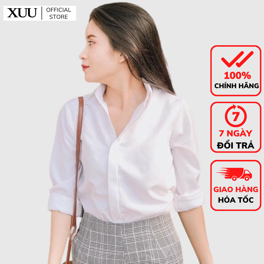 Áo sơ mi nữ trắng dáng suông dài tay công sở MadeXuu SM01