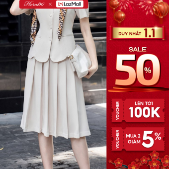Chân váy nữ HeraDG thiết kế dáng xòe xếp ly che khuyết điểm chất liệu Recycle STBC6011J