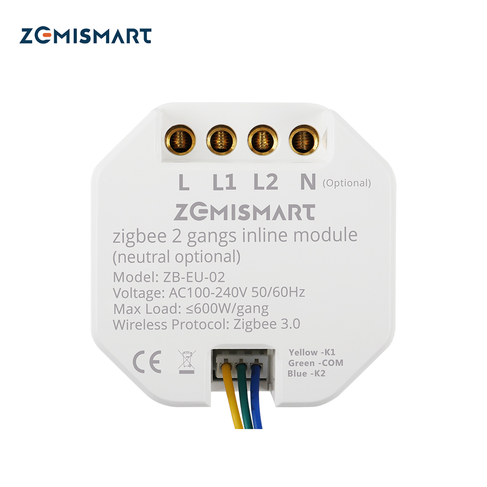 Zemimart ZigBee 2gang inline module neutral optional app control smart switch breaker module hub required ราคา 919 บาท*ส่งฟรี