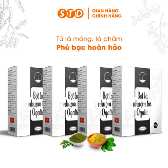Bột Lá Nhuộm Tóc Ogatic Màu Đen 50G, Nhuộm Tóc Phủ Bạc, Từ Lá Chàm, Lá Móng, Hương Thơm Thảo Mộc [COMBO 4]