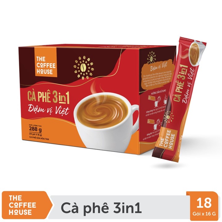 Cà phê 3IN1 Đậm vị Việt The Coffee House - Hộp 288g 18 gói x 16 g -