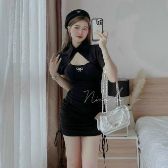 Set Đầm Body Thun Gân 2 Dây Phối Áo Croptop