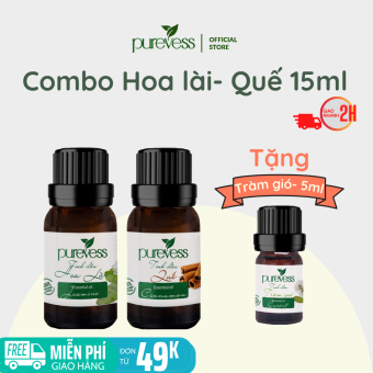 Tinh dầu xông phòng Purevess - tinh dầu Quế 15ml - tinh dầu Hoa Lài 15ml - tặng tinh dầu Tràm 5ml