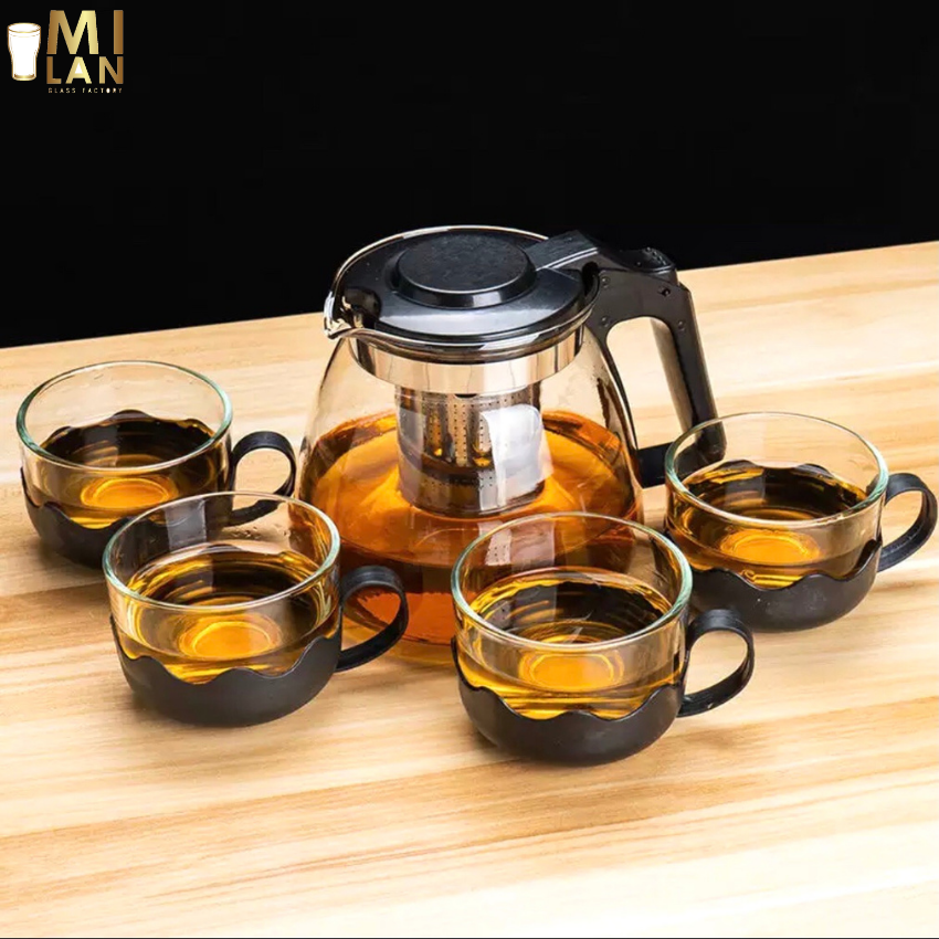 Bộ ấm trà thủy tinh tặng kèm tách trà thủy tinh combo (4 tách -8 tách) KP-T35