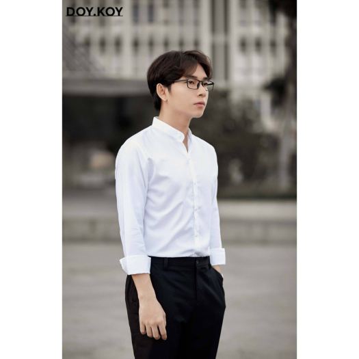 Áo Sơ Mi Nam Dài Tay Cổ Tàu Dáng Ôm Body Hàn Quốc Vải Mịn Mát Ao so mi nam dai tay Cổ Trụ Không Nhăn
