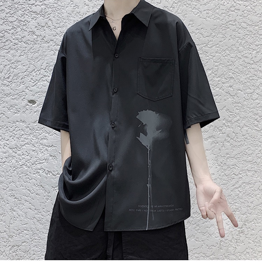 Áo Sơ Nam Ngắn Tay In Họa Tiết Hoa Hồng Đen Có Túi Kiểu Dáng Hàn Quốc Trẻ Trung Thời Trang SMARTLY GIRL SOMI NAM 9000041