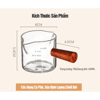 Cốc Đong Cà Phê Tay Cầm Gỗ, Cốc Thủy Tinh Cán Gỗ 100ml Có Vạch Chia Chất Liệu Thủy Tinh Thiết Kế Đẹp Mắt  Sáng Tạo