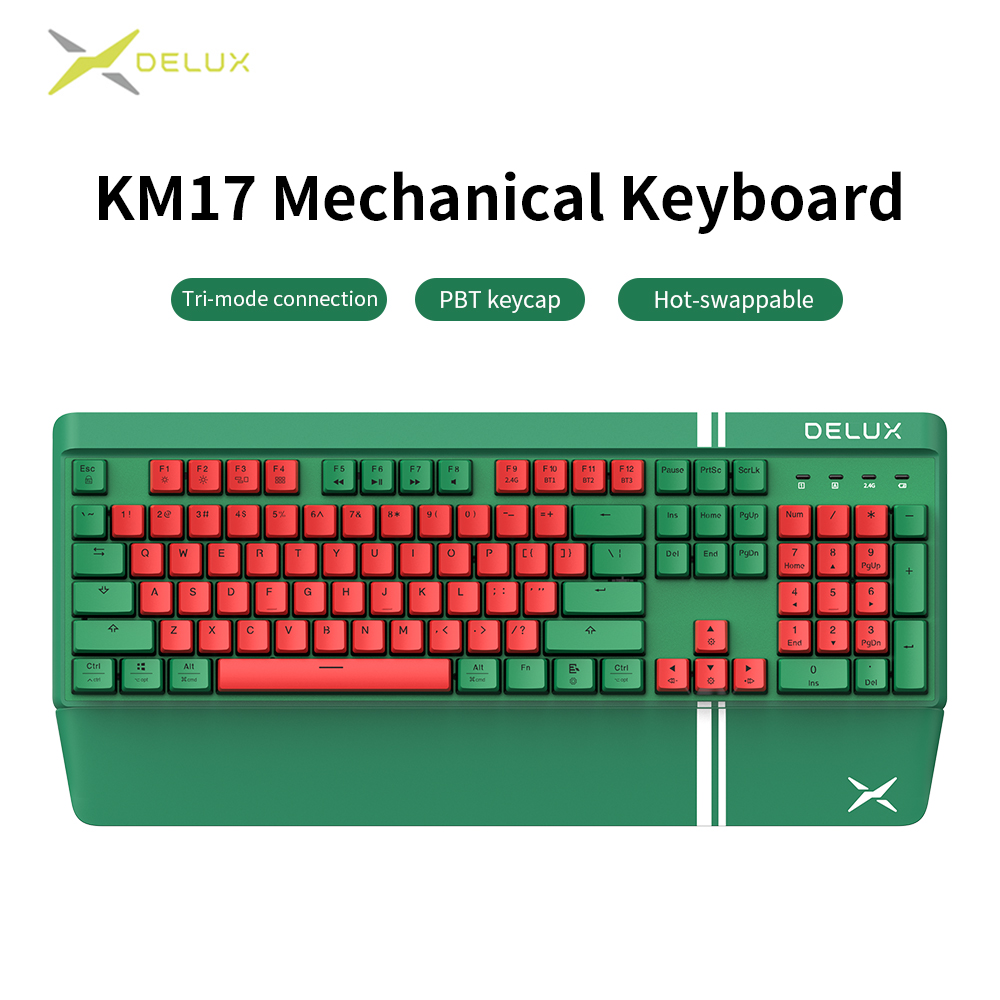 Delux Bàn Phím Cơ Không Dây Công Thái Học KM17 Blutooeh 2.4G Hỗ Trợ Nắp Phím PBT Đèn RGB Có Thể Sạc Lại Với Bàn Phím Kê Tay Từ Tính