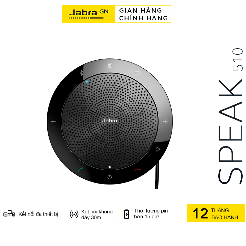 Loa Hội Nghị Bluetooth Jabra Speak 510 UC HD Voice  Crystal Clear Sound  A2DP  15H  30m Range  Hàng Chính Hãng