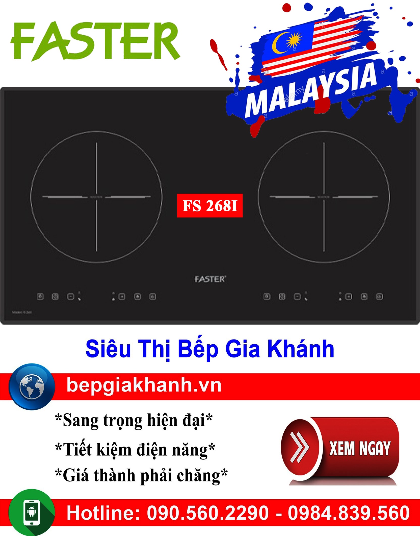 [HCM]Bếp từ đôi Faster FS 268I nhập khẩu Malaysia, bếp từ, bếp điện từ, bếp từ đôi, bếp điện từ đôi, bếp từ giá rẻ, bếp điện từ giá rẻ, bếp từ đơn, bep tu don, bep tu