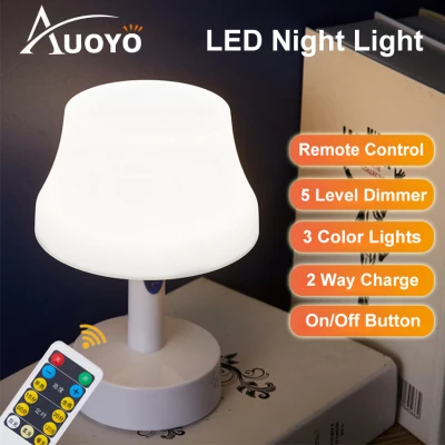 Auoyo Table Lamp Bed Light Remote Control LED Room Decor Night Light with Clock 10 Level Brightness Desk Lamp with USB Charging for Reading Working Studying (2)