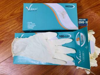 Hộp 100 Chiếc Size S, Găng tay y tế có bột Vglove Khải Hoàn (SL 04 Hộp)