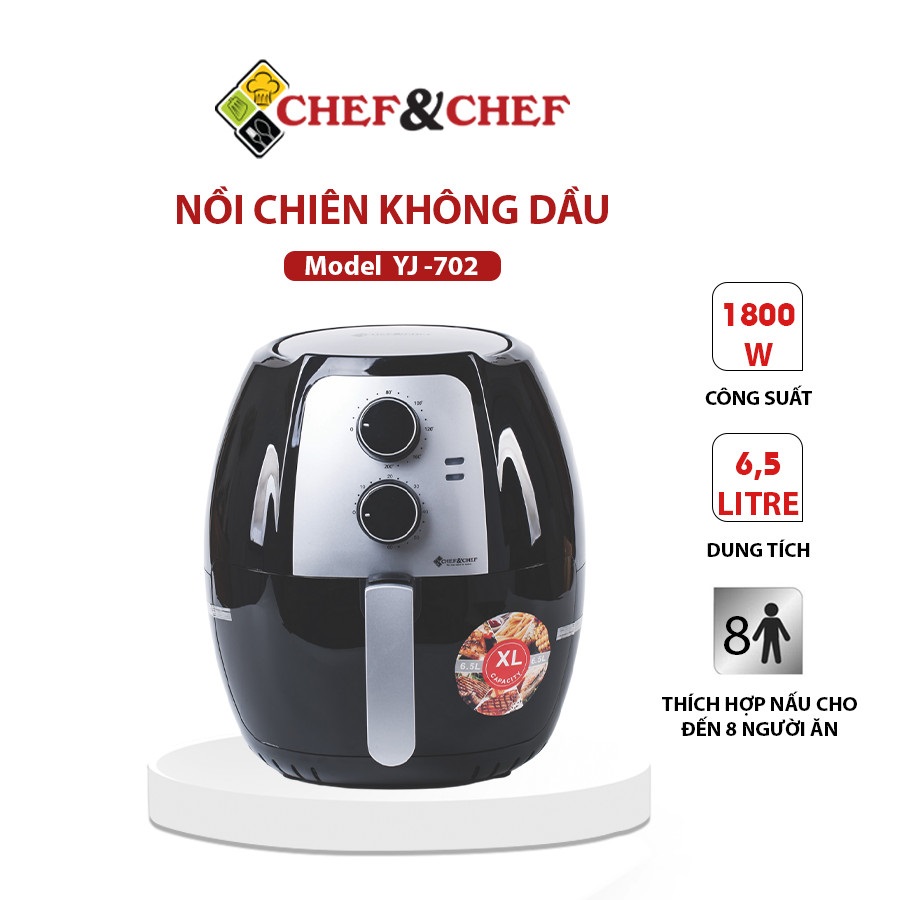 [GIAO SIÊU TỐC 2H] Nồi chiên không dầu [ HÀNG CAO CẤP ] nồi chiên CHEF&CHEF 6,5l (YJ – 702) thiết kể mang kiểu dáng hiện đại, sang trọng với màu đen bắt mắt, nồi chiên, nồi chiên không dầu, nồi chiên Chef Chef, nồi nướng, đồ dùng