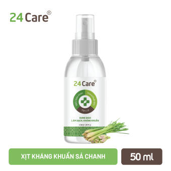 Xịt sát khuẩn tinh dầu Sả Chanh 24Care - diệt khuẩn 99,9%, xịt rửa tay khô, xịt khử trùng không khí và đồ vật