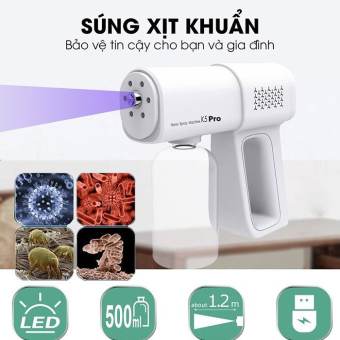 Xịt Khử Khuẩn cầm tay Nano K5 PRO, Tích Hợp 8 đèn UV diệt 99% vi khuẩn - Virus
