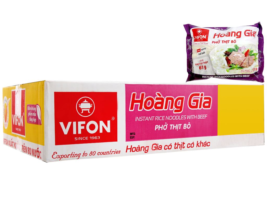 Thùng 18 gói phở thịt bò Vifon Hoàng Gia 120g