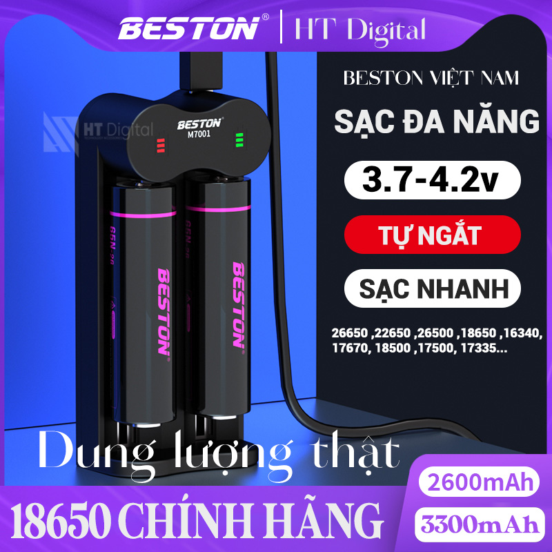 Pin Sạc 18650 Beston Dung Lượng Cao đến 3300mAh, Sạc Pin M7001 Cho 18650 20700 21700 26650 16340 16650 17650 18350 18490 18500 Beston Dung Lượng Thực cho pin xe điện, máy khoan, nguồn dự phòng, thiế bị y tế, quạt cầm tay, loa Bluetooth