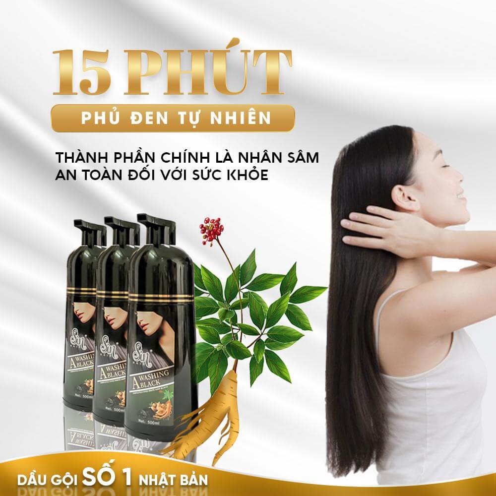 Dầu gội phủ bạc sin hair nhật bản chính hãng 500ml, thảo dược nhuộm đen tóc nâu tóc nhân sâm, dầu gọi nhuộm tóc nhật bản, nhuộm đen phủ bạc tóc, dưỡng tóc