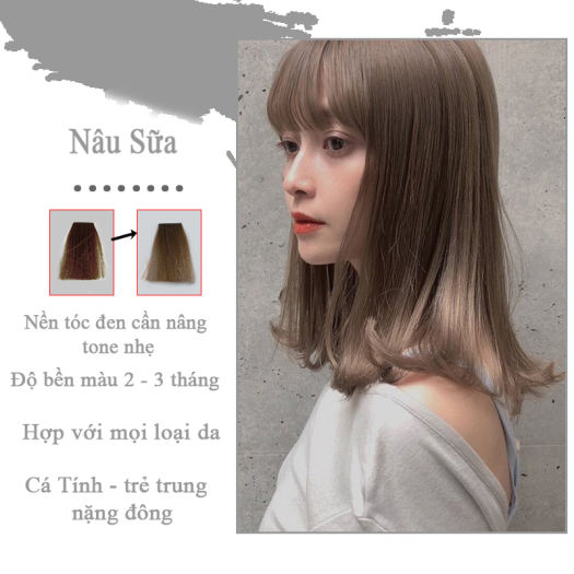 Thuốc nhuộm tóc màu NÂU SỮA Lên từ level 7 ( Tặng trợ nhuộm ) Màu nhuộm tóc tại nhà tone nâu