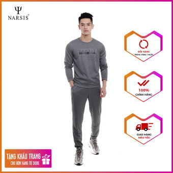 Bộ đồ nam thu đông nỉ cotton ghi phối đen Narsis E9009