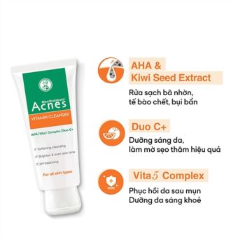 Kem Rửa Mặt Acnes Vitamin (tuýp 100g) Có Chứa Các Vitamin A, C, E Có Tác Dụng Sáng Da, Mờ Vết Thâm, Chống Oxy Hóa, Giúp Làn Da Khỏe Mạnh _ Canary Health & Beauty