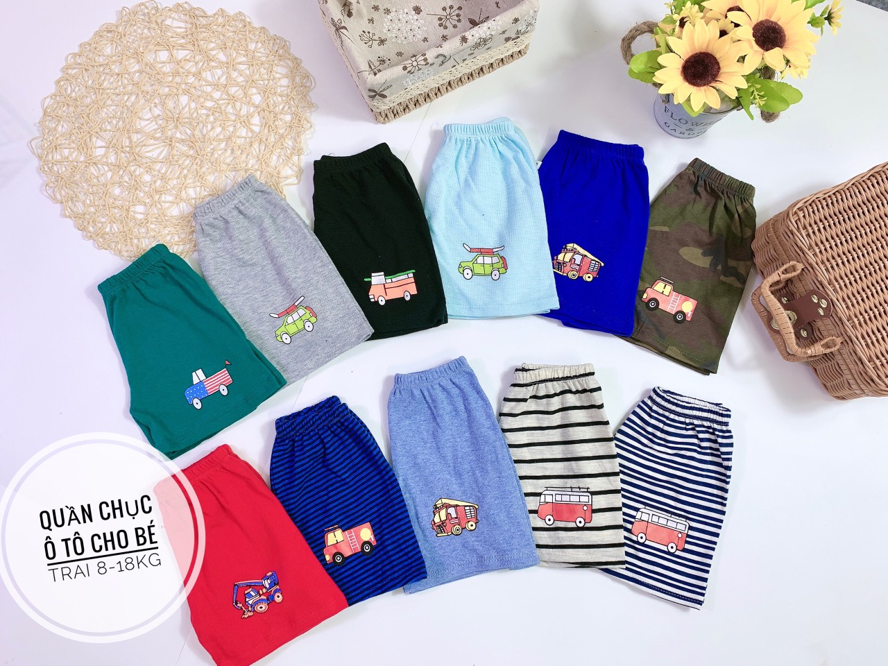 Combo 5 quần đùi bé trai set quần bé trai mẫu hình ô tô vải cotton dày dặn (giao set màu ngẫu nhiên)