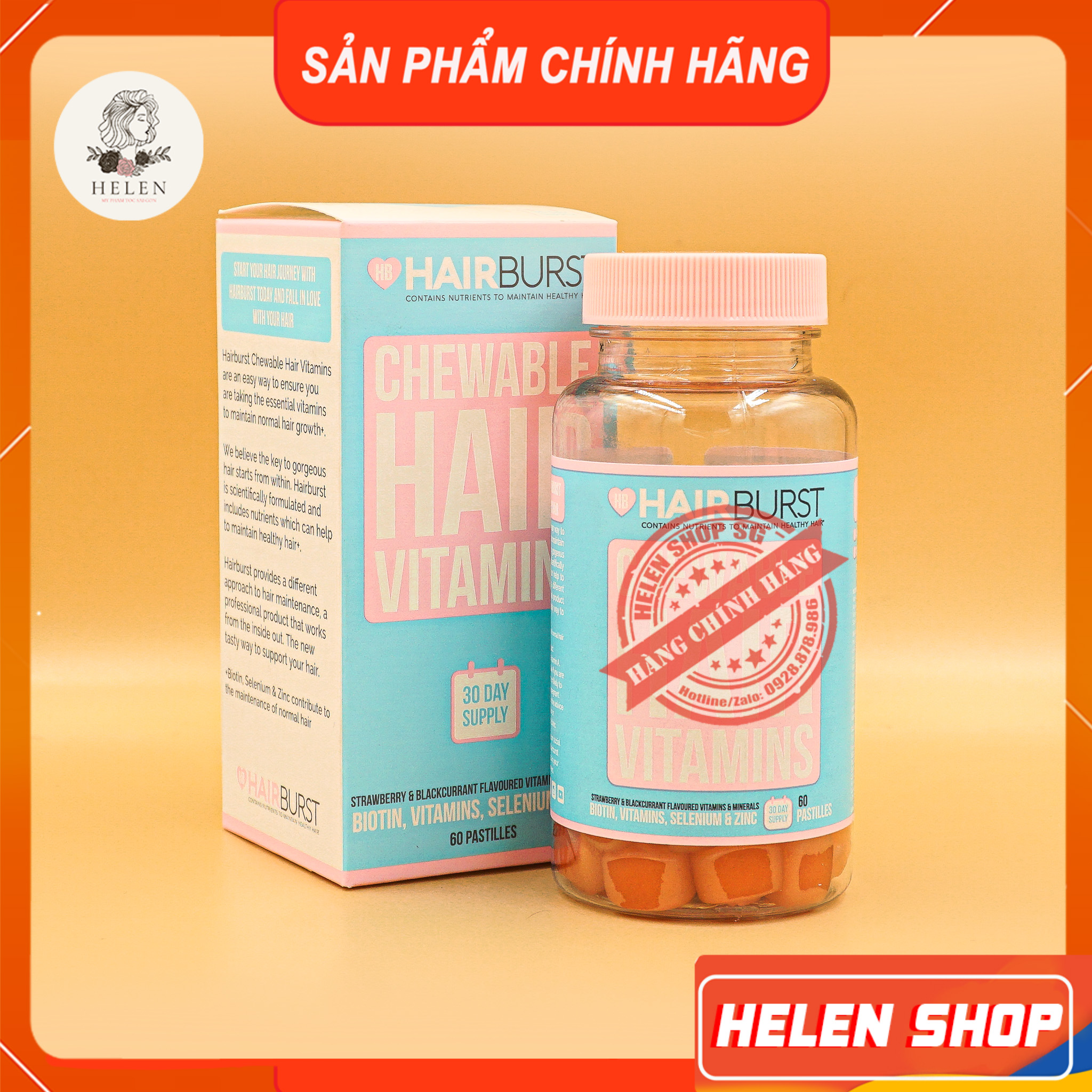 Kẹo dẻo hairburst chăm sóc tóc, kích mọc tóc hairburst chewable hair vitamins 60 viên 96g